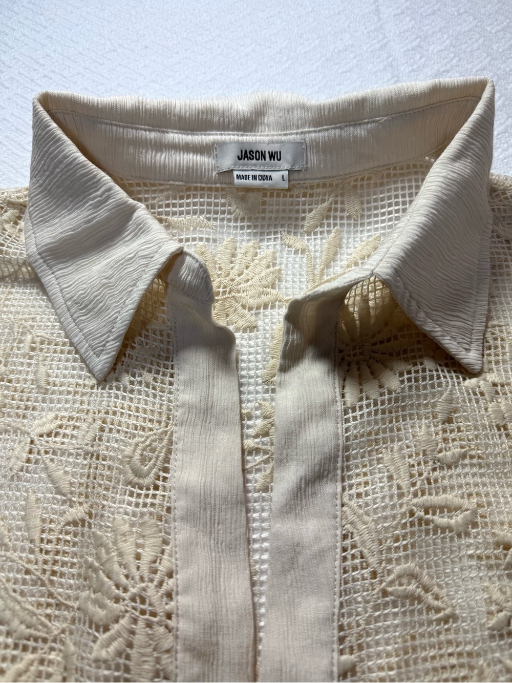 Jason Wu Ivory Floral Embroidered Lace Cropped Button Front Blouse L - Picture 2 of 10